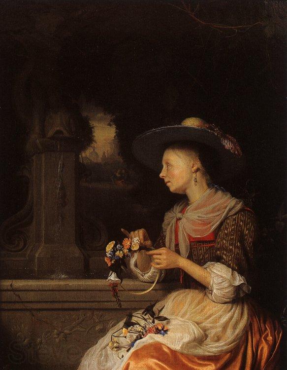 Godfried Schalcken Young Woman Weaving a Garland Norge oil painting art